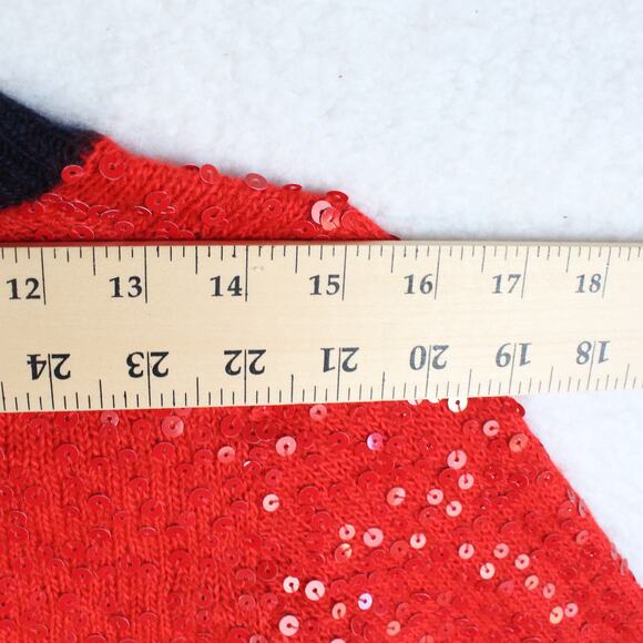 J Crew Sequin Mohair Sweater Womens Small Red Black Wool Blend Holiday  Preppy - Picture 8 of 8